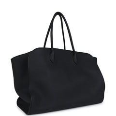 The Row Marlo 17 Tote Bag Black Calfskin Leather Silver Hardware