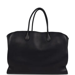 The Row Marlo 17 Tote Bag Black Saddle Leather Silver Hardware