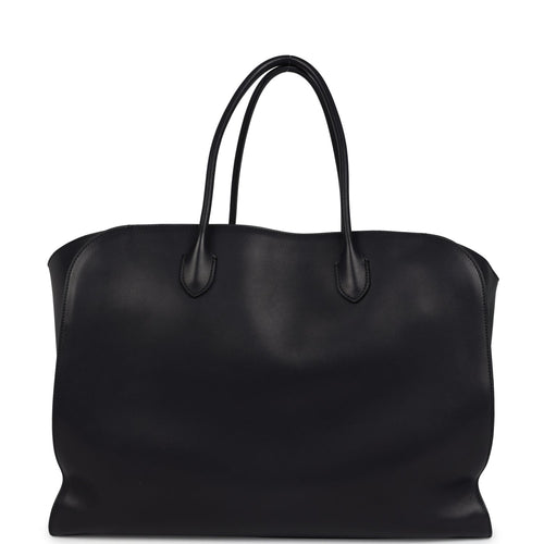 The Row Marlo Tote Bag Black Saddle Leather Silver Hardware