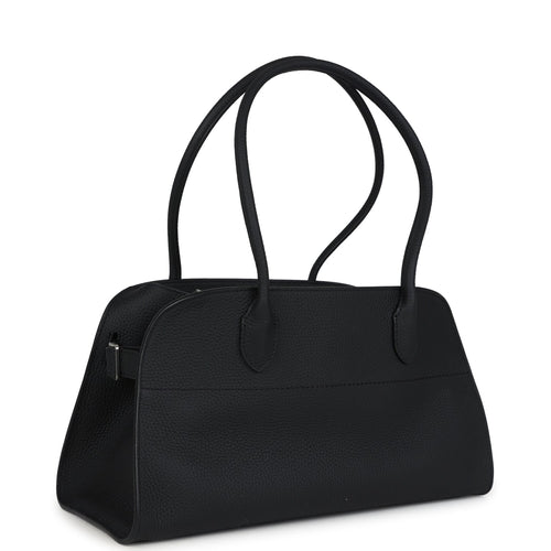 The Row Soft Margaux Shoulder 12 Bag Black Calfskin Silver Hardware