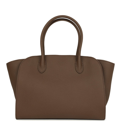 The Row Marlo 12 Tote Bag Dark Olive Calfskin Silver Hardware