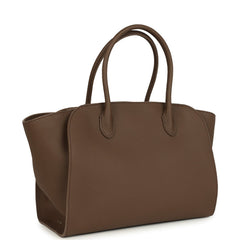 The Row Marlo 12 Tote Bag Dark Olive Calfskin Silver Hardware