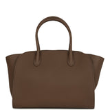 The Row Marlo 12 Tote Bag Dark Olive Calfskin Silver Hardware