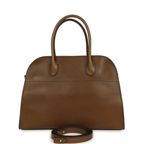 The Row Soft Margaux 12 Bag Muschio Saddle Leather Silver Hardware