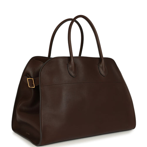 The Row Soft Margaux 15 Deep Brown Saddle Leather Gold Hardware
