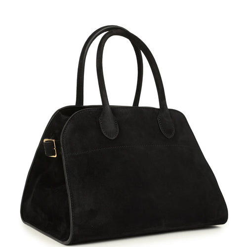 The Row Soft Margaux 10 Bag Black Suede Gold Hardware