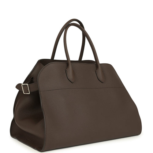 The Row Soft Margaux 15 Bag Deep Brown Calfskin Silver Hardware