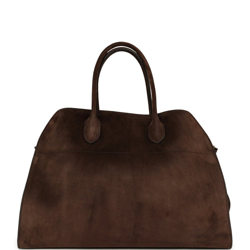 The Row Soft Margaux 15 Bag Mocha Suede Gold Hardware