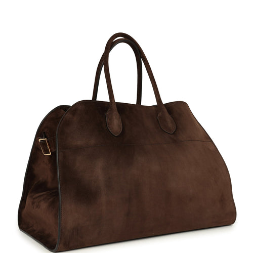 The Row Soft Margaux 15 Bag Mocha Suede Gold Hardware