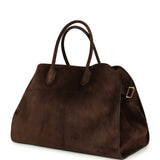 The Row Soft Margaux 15 Bag Mocha Suede Gold Hardware