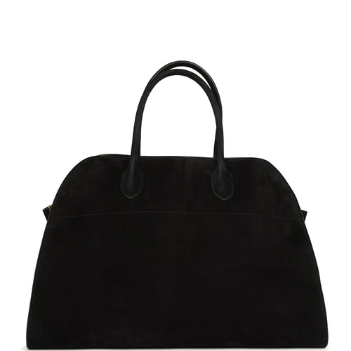 The Row Soft Margaux 15 Bag Black Suede Gold Hardware