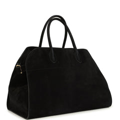 The Row Soft Margaux 15 Bag Black Suede Gold Hardware