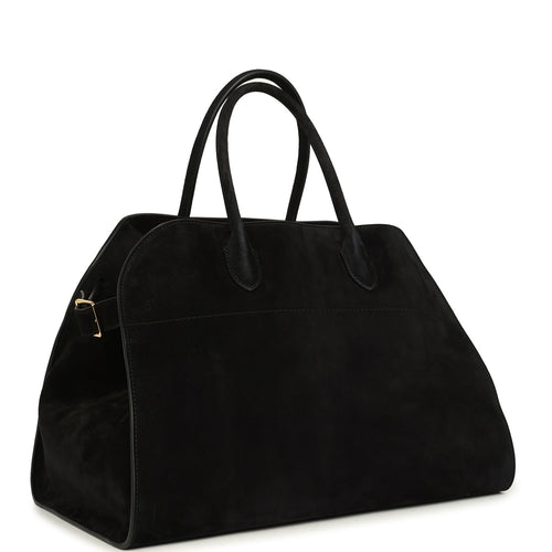 The Row Soft Margaux 15 Bag Black Suede Gold Hardware