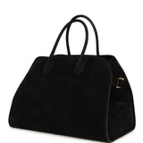 The Row Soft Margaux 15 Bag Black Suede Gold Hardware