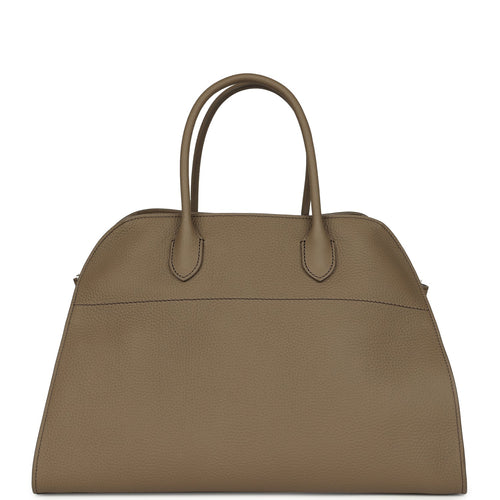 The Row Soft Margaux 15 Bag Smoked Taupe Calfskin Silver Hardware