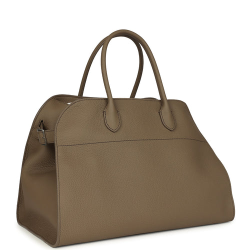 The Row Soft Margaux 15 Bag Smoked Taupe Calfskin Silver Hardware