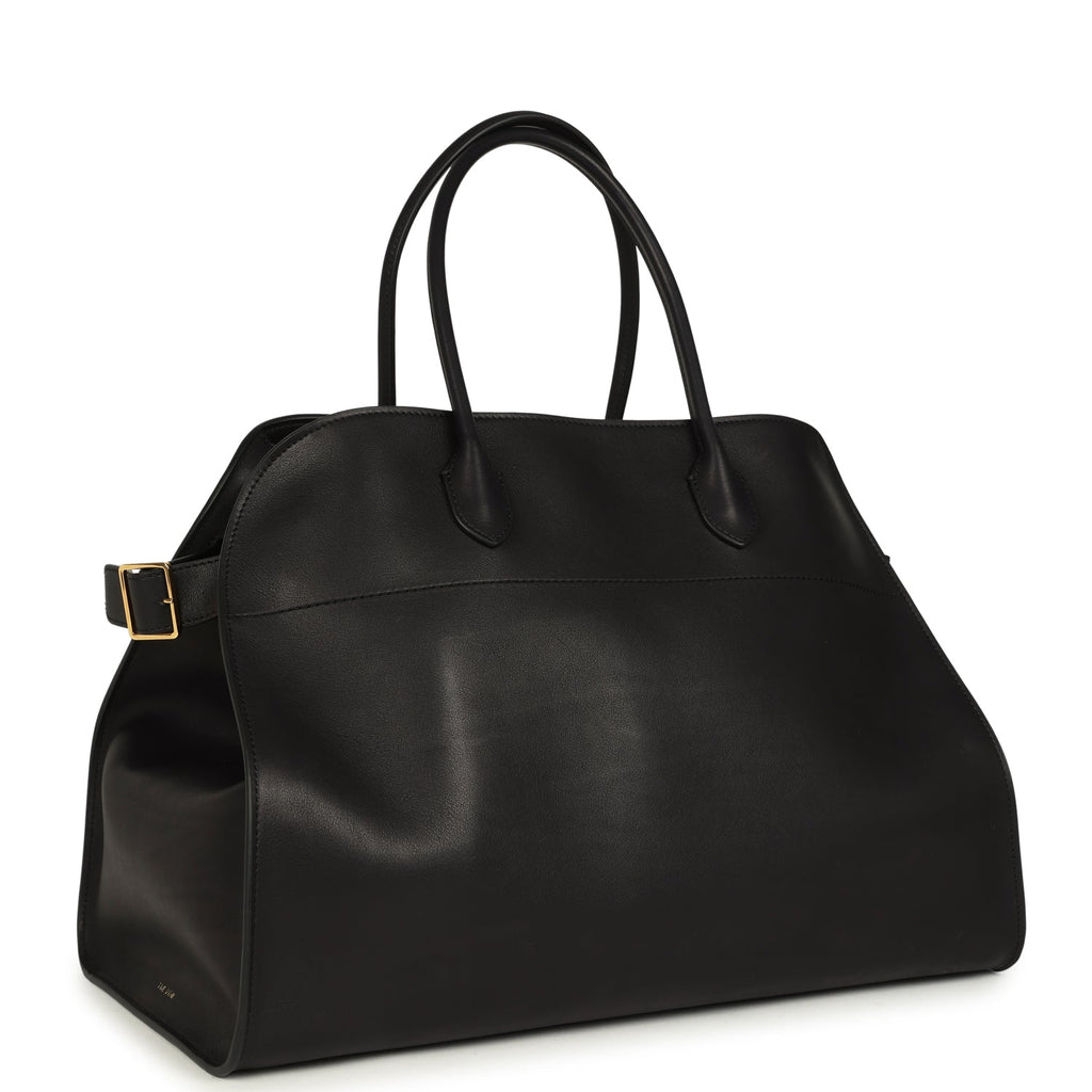 The Row Soft Margaux 17 Bag Black Saddle Gold Hardware