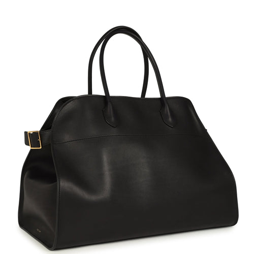 The Row Soft Margaux 17 Bag Black Saddle Gold Hardware