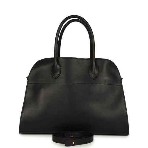 The Row Soft Margaux 12 Bag Black Saddle Leather Gold Hardware