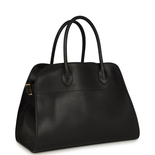 The Row Soft Margaux 12 Bag Black Saddle Leather Gold Hardware