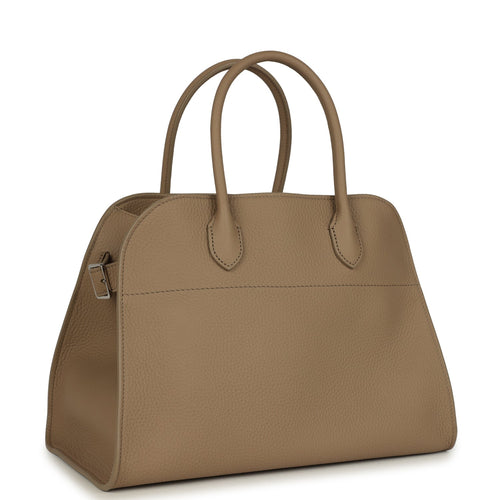 The Row Soft Margaux 12 Bag Dark Taupe Calfskin Silver Hardware