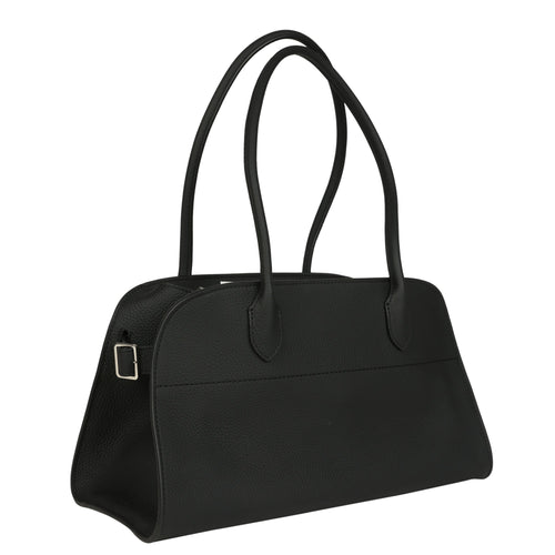 The Row Soft Margaux Shoulder 12 Bag Black Calfskin Silver Hardware
