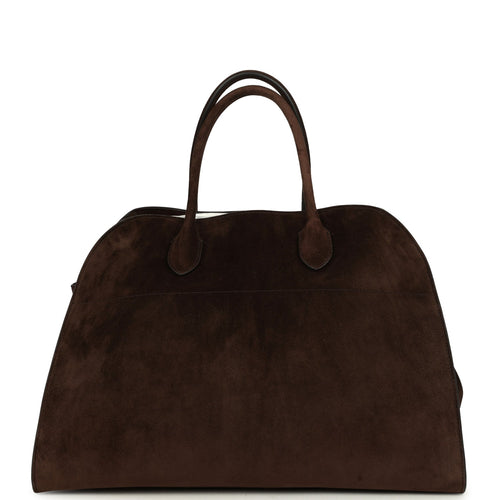 The Row Soft Margaux 15 Bag Mocha Suede Gold Hardware