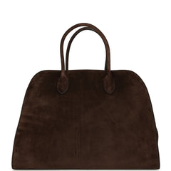 The Row Soft Margaux 15 Bag Mocha Suede Gold Hardware