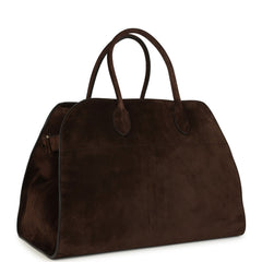 The Row Soft Margaux 15 Bag Mocha Suede Gold Hardware
