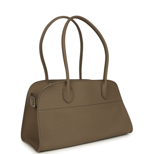 The Row Margaux Shoulder 12 Bag Smoked Taupe Calfskin Silver Hardware