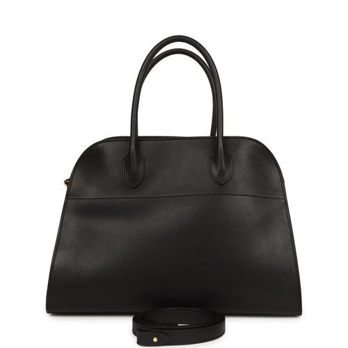 The Row Soft Margaux 12 Bag Black Saddle Leather Gold Hardware