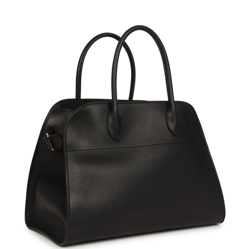 The Row Soft Margaux 12 Bag Black Saddle Leather Gold Hardware