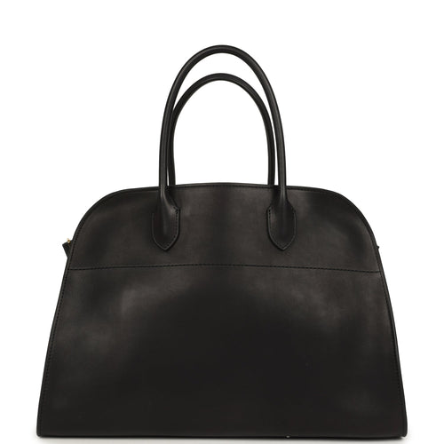 The Row Soft Margaux 15 Bag Black Saddle Gold Hardware