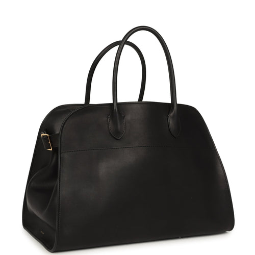 The Row Soft Margaux 15 Bag Black Saddle Gold Hardware