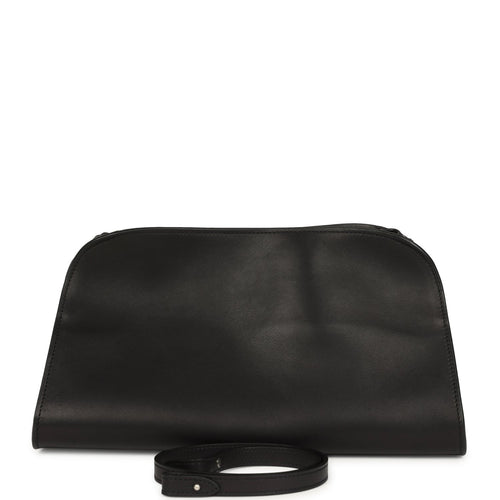 The Row Peggy Clutch Black Saddle Leather Silver Hardware