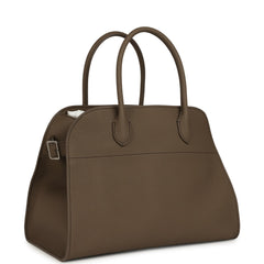 The Row Soft Margaux 12 Bag Smoked Taupe Calfskin Silver Hardware