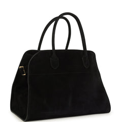 The Row Soft Margaux 12 Bag Black Suede Gold Hardware