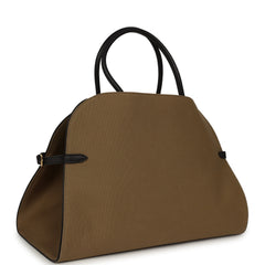 The Row Margaux 15 Ceinture Bag Fango Canvas, Black Saddle Gold Hardware