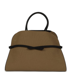 The Row Margaux 15 Ceinture Bag Fango Canvas, Black Saddle Gold Hardware