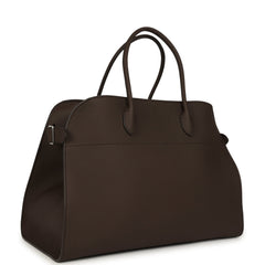 The Row Soft Margaux 17 Bag Deep Brown Calfskin Silver Hardware