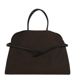 The Row Margaux 17 Ceinture Bag Dark Brown Canvas, Black Saddle Gold Hardware