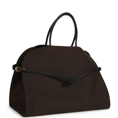 The Row Margaux 17 Ceinture Bag Dark Brown Canvas, Black Saddle Gold Hardware