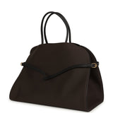 The Row Margaux 17 Ceinture Bag Dark Brown Canvas, Black Saddle Gold Hardware - Thumbnail View 5