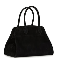 The Row Soft Margaux 10 Bag Black Suede Gold Hardware