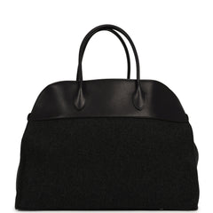 The Row Margaux 17 Bag Black Saddle, Grigio Heavy Felt Silver Hardware