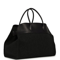 The Row Margaux 17 Bag Black Saddle, Grigio Heavy Felt Silver Hardware