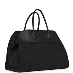 The Row Soft Margaux 15 Bag Black Saddle, Grigio Heavy Felt Silver Hardware