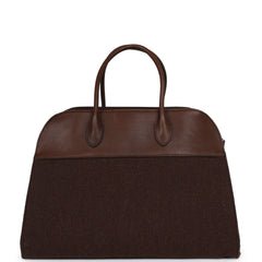 The Row Soft Margaux 15 Bag Brown Saddle, Deep Brown Heavy Felt Silver Hardware