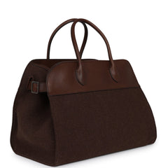 The Row Soft Margaux 15 Bag Brown Saddle, Deep Brown Heavy Felt Silver Hardware