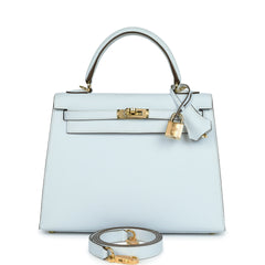Pre-owned Hermes Kelly Sellier 25 Bleu Brume Epsom Gold Hardware